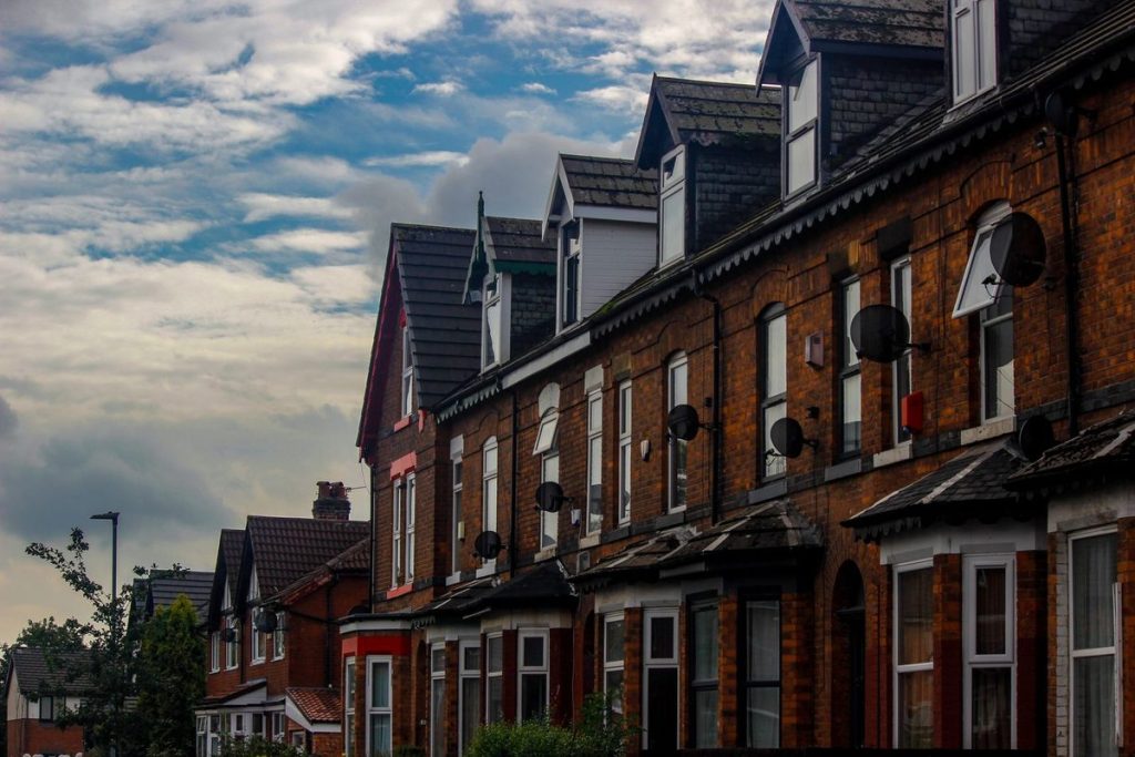 Red-brick terraced houses in Greater Manchester